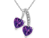 1.50 Carat (ctw) Natural Amethyst Double Heart Pendant Necklace in 14K White Gold with Chain